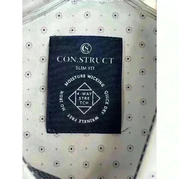 Construct Men's Slim Fit Button Down Long Sleeve Shirt Size 16 1/2 White - Picture 3 of 6